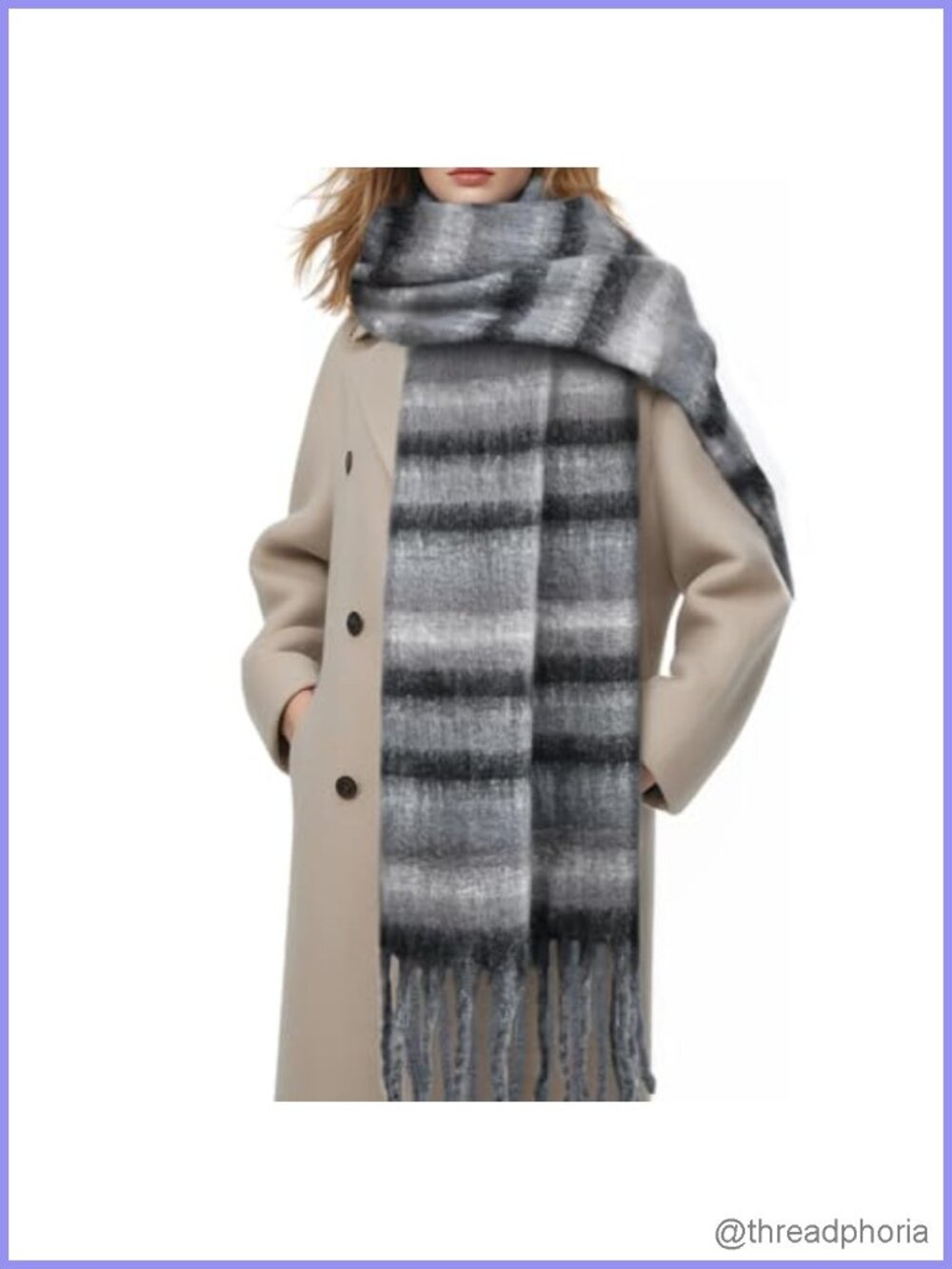 Women's Oversized Chunky Knit Winter Scarf Wrap with Tassels, Polyester,